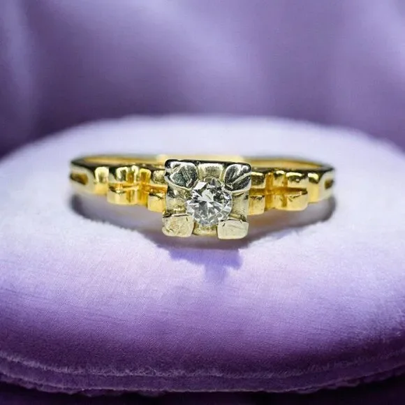 ANTIQUE- 14K Gold -Edwardian -Old Mine Cut Diamond Ring - Size 9.5 Wedding Ring - Picture 13 of 16